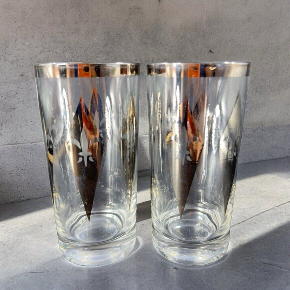 Dorothy Thorpe Silver Harlequin Diamond Fleur de Lis Glasses Highball Barware 4 - Picture 3 of 16